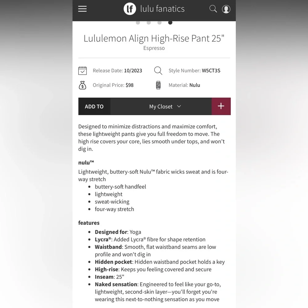 Lululemon align pant- retail $98 - high rise 25” length brown espresso - Picture 10 of 10